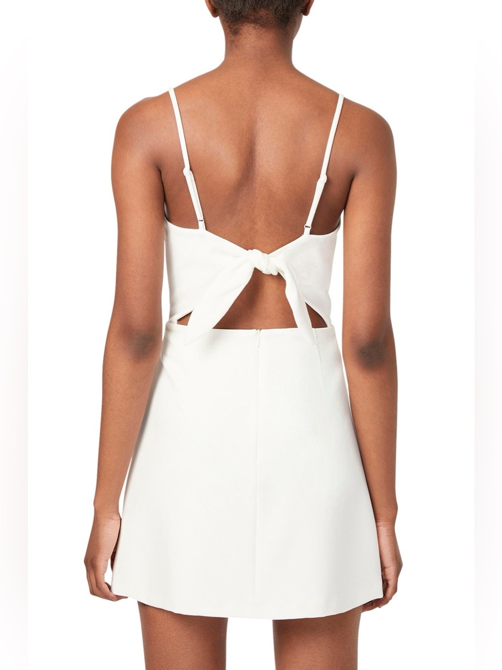 French Connection White Ivory Mini Dress Sz 6 Thin Strap Fit & Flare Open Back